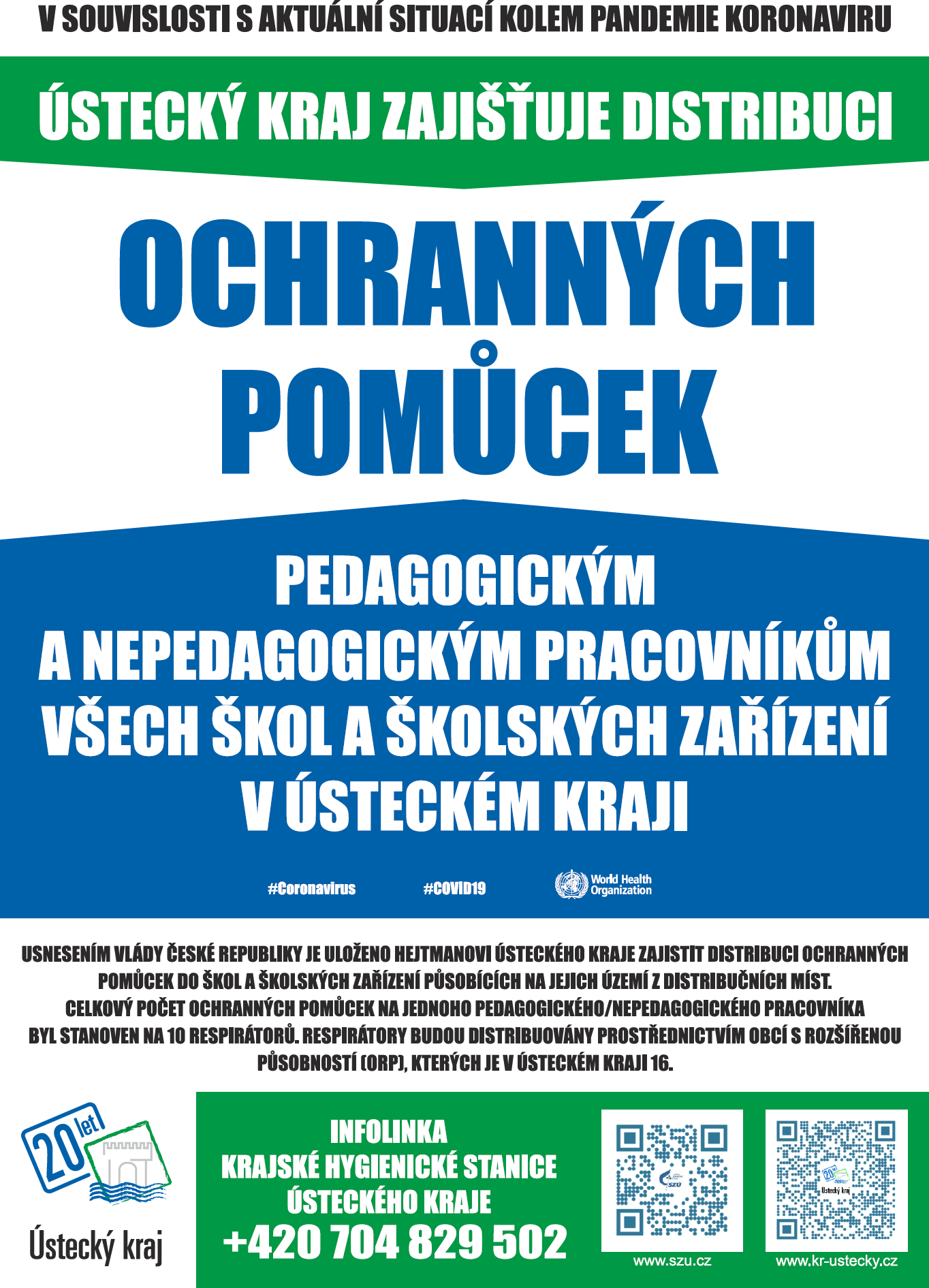 Plakát Ústeckého kraje k distribuci ochranných prostředků