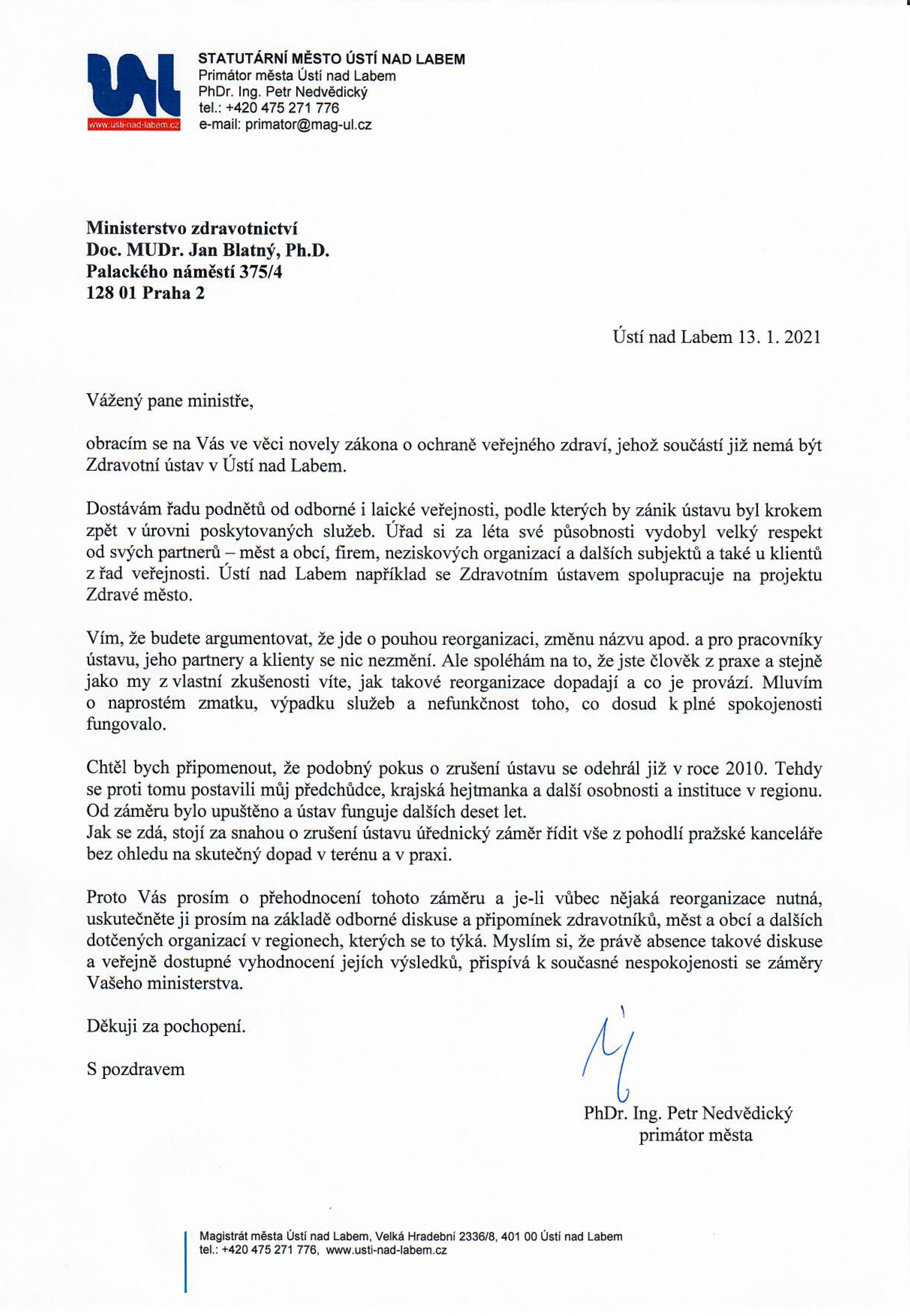 Otevřený dopis primátora Petra Nedvědického